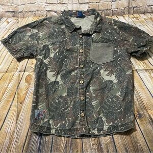 Naartjie Brown Green Camo Leaf Woven Button Up Shirt